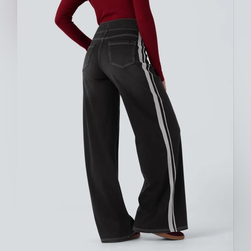 NWT Halara Flex High Waisted Stripe Wide Leg Flowy Washed Casual Jeans - Picture 8 of 8
